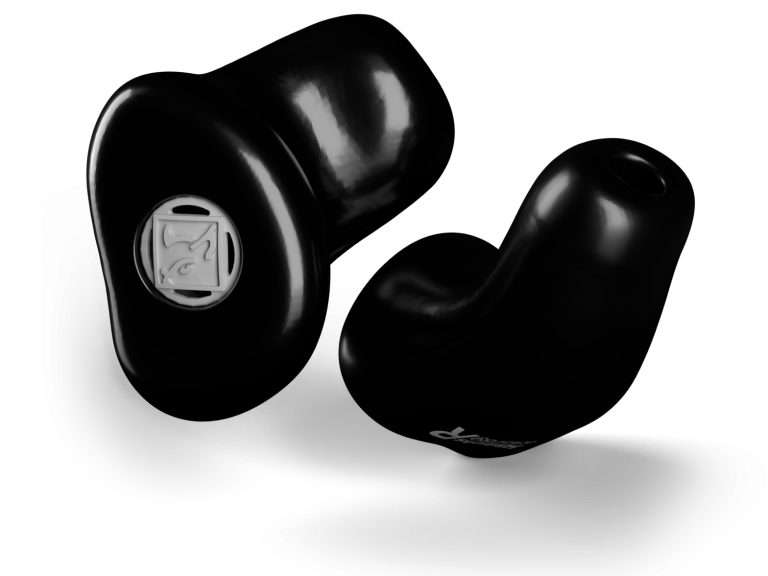 Schwarzer Musikgehörschutz mit Filter der Marke Hörluchs. 